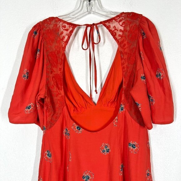 Free People Mini Dress Red Floral Print 2 - Picture 6 of 12